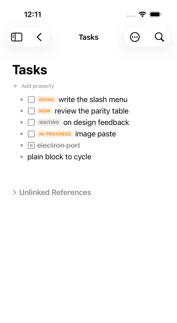 Tasks page